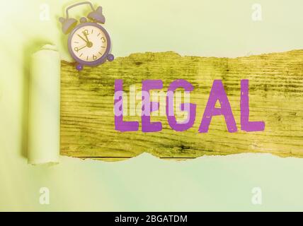 Text sign showing Legal. Business photo text Allowable or enforceable by being in conformity with the law Stock Photo