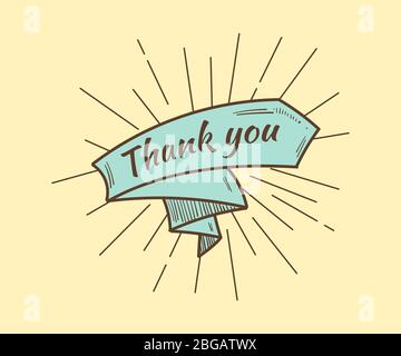 Thank you card, with text and ribbon. Retro style Stock Vector