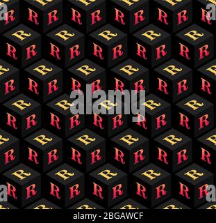 3D abstract background created by the letter R. When creating the background, volumetric cube with the letter cut out in them is used. Stock Vector