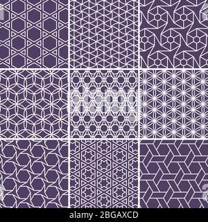 Arabic seamless patterns set from simple geometric shapes. Islam vector ornament Stock Vector