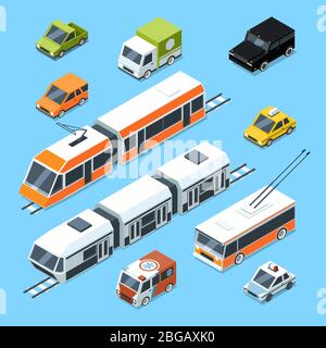 Isometric municipal transport set. Vector illustration isolate on white background Stock Vector