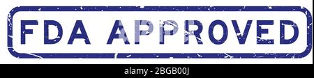 Grunge blue FDA approved word square rubber seal business stamp on white background Stock Vector