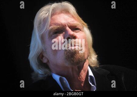 NEW YORK - MAY 05: Virgin Group founder and Chairman Sir Richard Branson takes part in a Q&A with the audience during the 2010 Courage Forum with Sir Richard Branson & Philippe Petit presented by The Americas Business Council Foundation at MOMA on May 5, 2010 in New York City.    People:  Sir Richard Branson Stock Photo