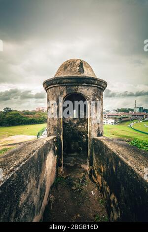 Castle fortress, watchtower. The old observation tower of an old castle fortress in Sri Lanka. Galle city. Stock Photo