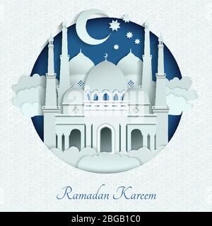 Mosques roofs from paper with long shadows. Islam vector background illustration Stock Vector