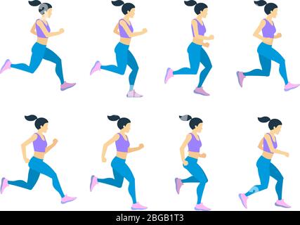 Running girl young female athlete in tracksuit. Vector set of animation frames Stock Vector