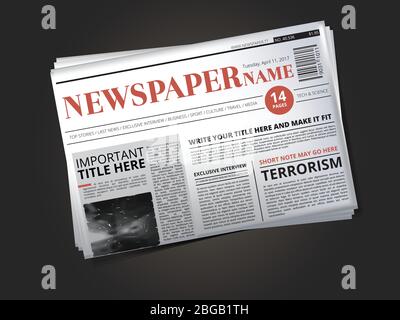 Half of newspaper template with headline. Vector illustration isolate Stock Vector