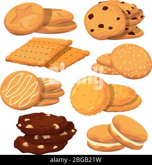 Different cookies in cartoon style. Vector icons set isolate on white Stock Vector