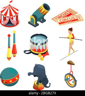 Funny circus illustrations in cartoon style. Lion trainer, clowns juggling balls. Vector pictures set Stock Vector