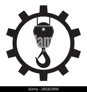 Industrial Hook Icon. Construction Crane Logo. Old Lifting Machinary and Steel Rope. Stock Vector