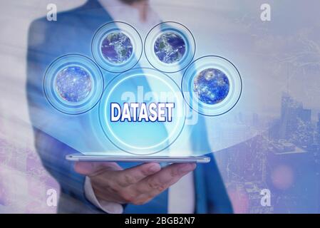 Text sign showing Dataset. Business photo showcasing collection of numbers or values that relate to a particular subject Elements of this image furnis Stock Photo