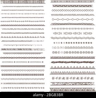 Tribal borders illustrations in boho style. Vector collection isolate. Hand drawn pictures Stock Vector