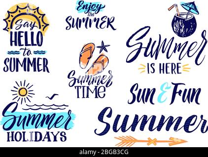 Vector text letters for summer time. Handwriting illustrations of words Stock Vector