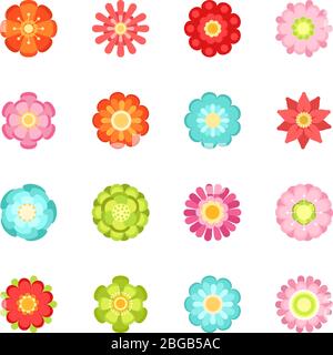 Flat style different flowers in garden. Summer vector icon set isolate on white background Stock Vector