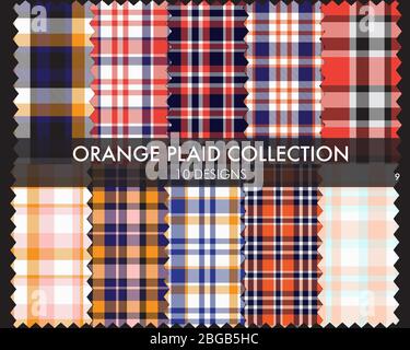 Orange Plaid tartan seamless pattern collection includes 10 designs suitable for fashion textiles and graphics Stock Vector