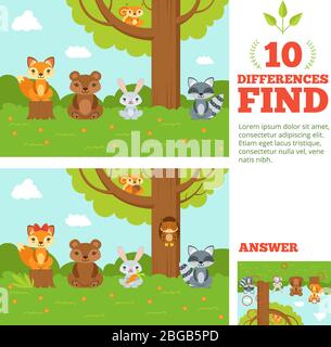 differences game with cartoon wild animal characters Stock Vector Image ...