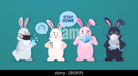 easter rabbits explain basic protective measures against coronavirus pandemic 2019-nCoV protection concept important guidance to stay healthy horizontal vector illustration Stock Vector