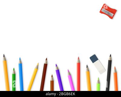 Premium Vector  Set of colored pencils with an eraser on an isolated  background