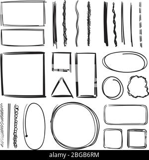 Highlighter, circles and underlines. Vector illustration set of pencil marks. Hand drawn pictures Stock Vector