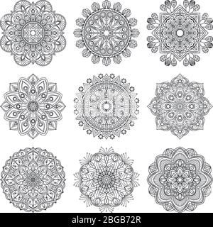 Meditation pattern. Vector illustration of indian mandalas set isolated. Yoga concept Stock Vector