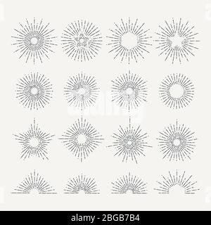 Sunburst retro icon set. Line drawing of sunshine. Abstract vector illustration Stock Vector