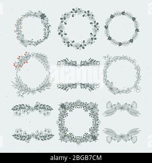 Different vector floral frames from branches. Decorative nature ornaments Stock Vector