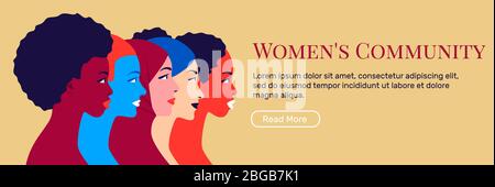 Women community. Young multi ethnic women profile Stock Vector