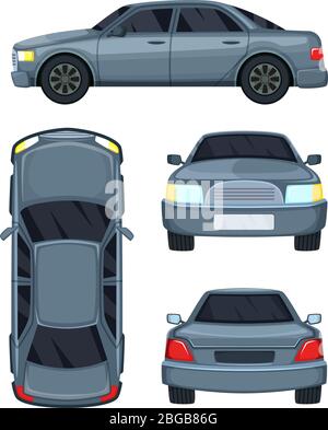 Vector illustration of automobile. Top side, front and back views Stock Vector