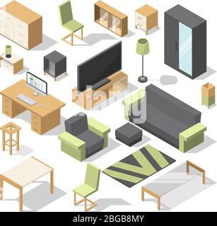 Furniture set for bed room. Vector isometric elements for modern home Stock Vector