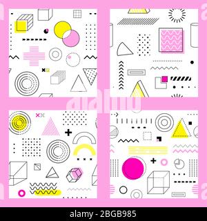 Set of seamless patterns with geometric shapes and figures for memphis design. Endless texture can be used for pattern fills, web page background, sur Stock Vector