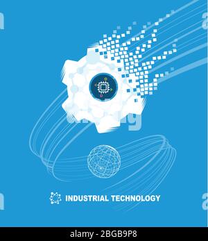 World Industrial Technology Developed Toward the Future. Blue Background Vector Illustration. Stock Vector