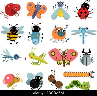 Vector illustration of insects and bugs. Characters set Stock Vector