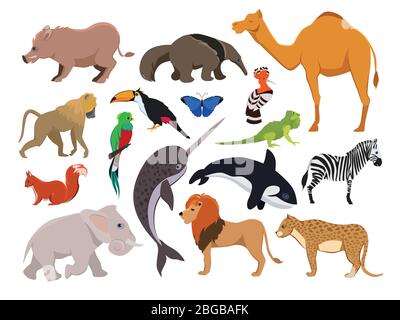 Zoo wild animals. Cute vector characters isolate on white Stock Vector