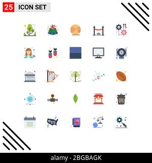 25 User Interface Flat Color Pack of modern Signs and Symbols of cog, setting, basketball, party, queue Editable Vector Design Elements Stock Vector