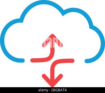 Linear cloud data sync graphic design icon with two arrows. Stock Vector illustration isolated Stock Vector
