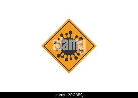 Coronavirus sign. Corona virus Bacteria Cell Icon, 2019-nCoV in caution traffic signs. Warning symbol of COVID-19, Novel coronavirus. Vector icon. Stock Vector