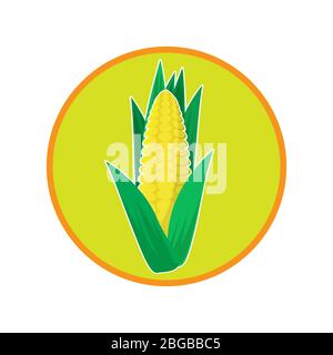 Fresh Yellow Corn Icon. Natural Vegetable Seeds. Corncob Logo Design. An Ear of Gold Cob Stock Vector