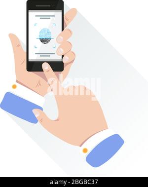 Fingerprint for personal identification for unlock smartphone. Biometric vector illustrations Stock Vector