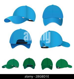 Blank baseball caps in different sides and colors. Vector illustration Stock Vector