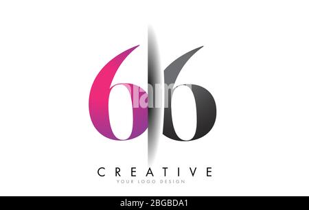 66 6 6 Grey and Pink Number Logo with Creative Shadow Cut Vector Illustration Design. Stock Vector