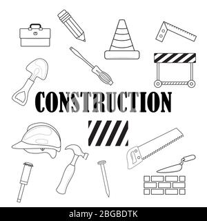 set of construction tools. On white background Stock Vector