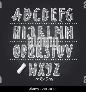 Hand drawn letters writing on black school chalkboard. Vector alphabet Stock Vector