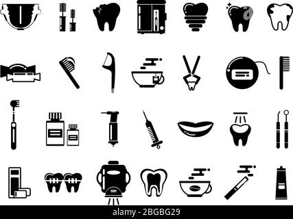 Dental monochrome vector pictures. Healthcare illustrations Stock Vector