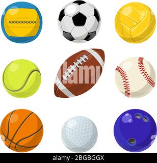 Sport equipment. Different balls in cartoon style. Vector collection set Stock Vector
