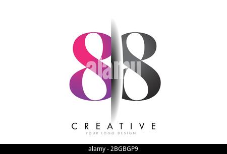 88 8 Grey and Pink Number Logo with Creative Shadow Cut Vector Illustration Design. Stock Vector