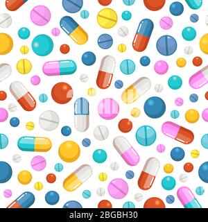 Vector seamless pattern of pills and other pharmaceutical ellements Stock Vector