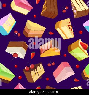 Seamless pattern with sweets and cakes isolate on dark background. Vector illustrations Stock Vector