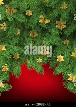 Christmas tree branches on red background. EPS 10 Stock Vector