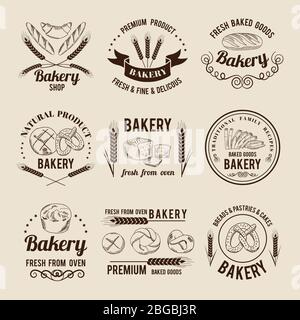 Monochrome vector set of bakery shop logos or labels Stock Vector