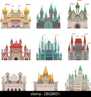 Medieval old castles and historical buildings with fairytale roofs Stock Vector